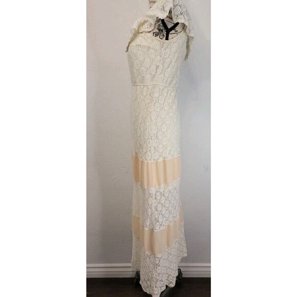 Flying Tomato Slip Maxi Dress SZ S Crochet Off Shoulder Semi Sheer Fisherman - Picture 7 of 8